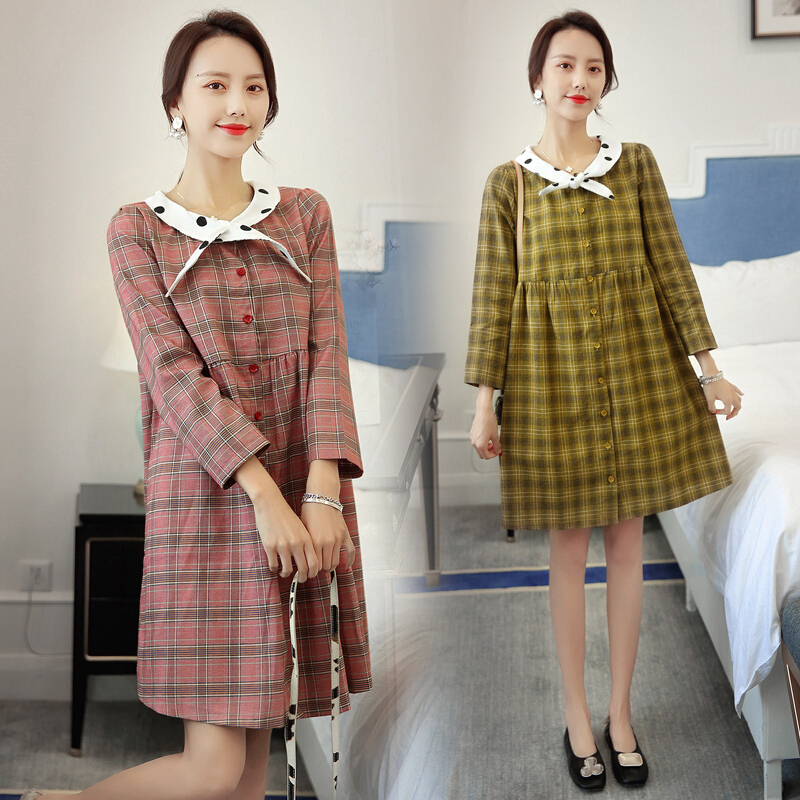 迪鲁奥(DILUAO)孕妇装秋装纯棉套装新款时尚孕妇连衣裙中长款上衣宽松韩版长袖孕妇裙子