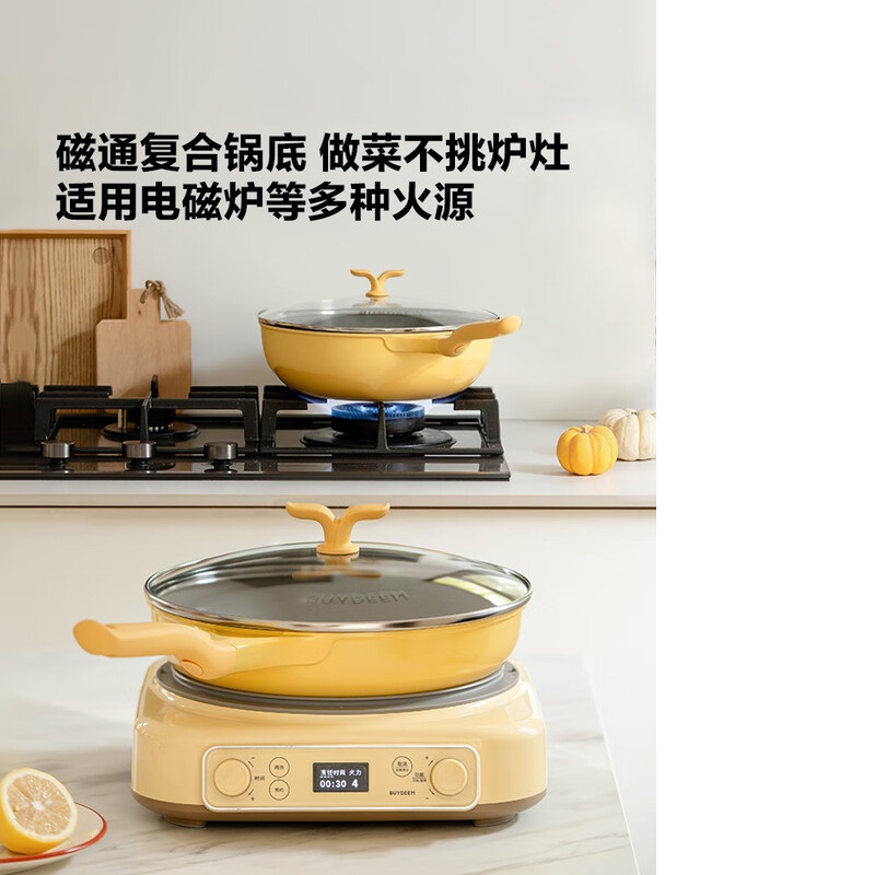 北鼎不粘平底煎炒锅 26cm-春芽系列 春芽绿高清大图