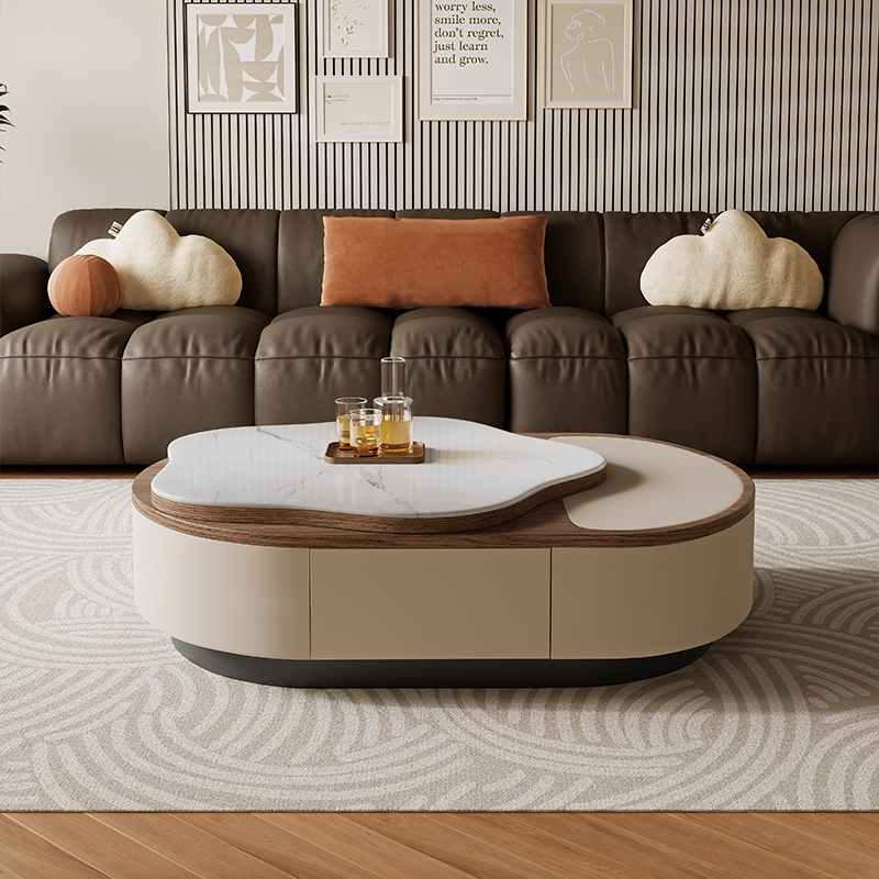 [苏宁自营]意式轻奢岩板茶几电视柜组合客厅家用花瓣法式创意小户型茶桌-卡尔适T10高清大图