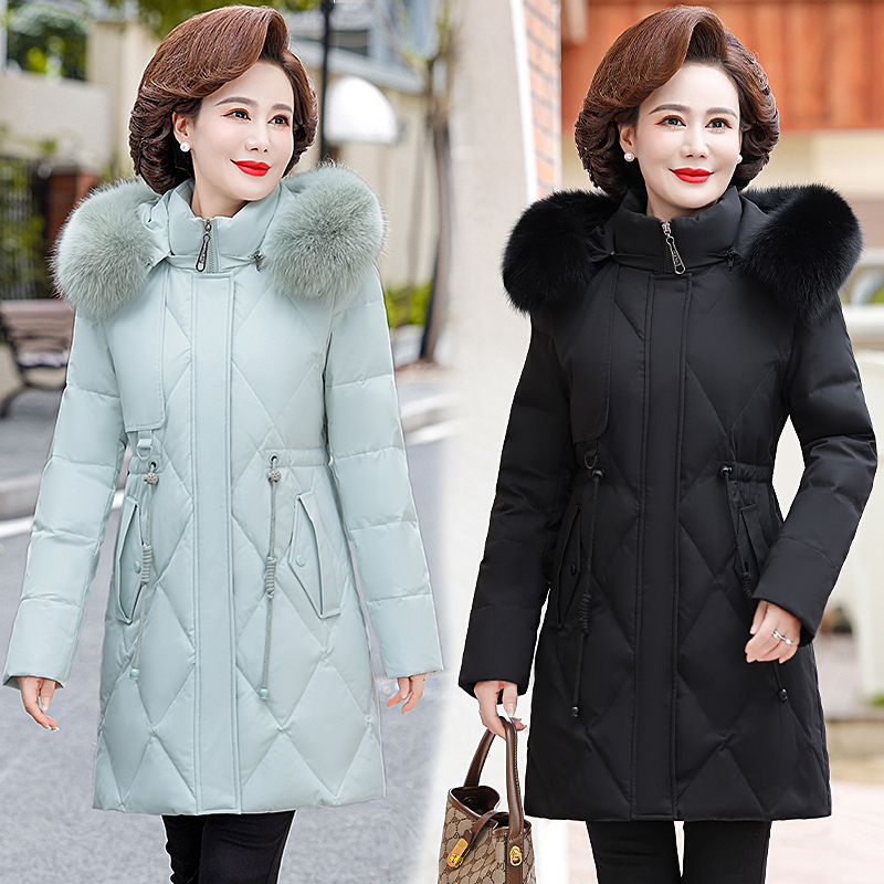 免费试穿 大品牌羽绒服女中长款2024年新款狐狸毛领免洗亮面加厚外套冬装新款白鸭绒羽绒服女中长款过膝大毛领韩版宽松加厚