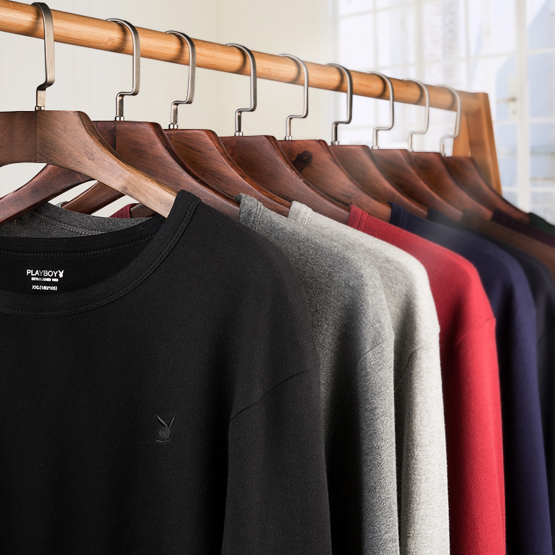 花花公子男士纯棉秋衣秋裤V圆领棉毛衫青年全棉薄款保暖内衣套裤高清大图