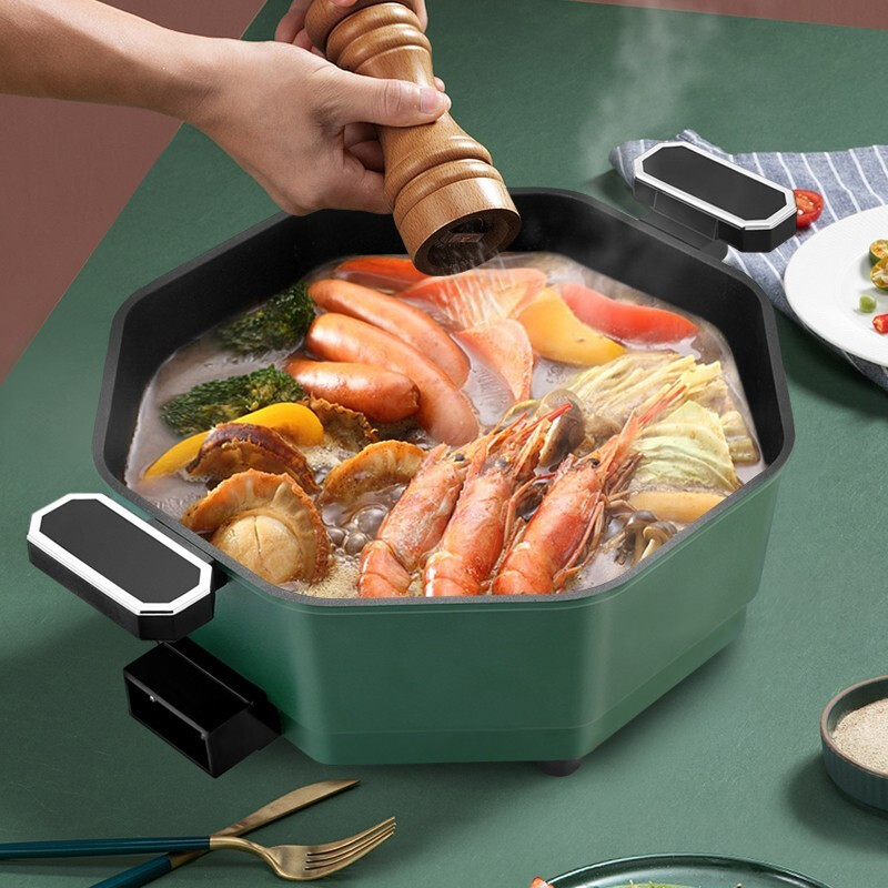 上亨(shangheng) 网红八角电煮锅家用6L大容量多功能多用途锅宿舍寝室不粘电热锅电炒锅炖汤锅 绿色八角锅高清大图