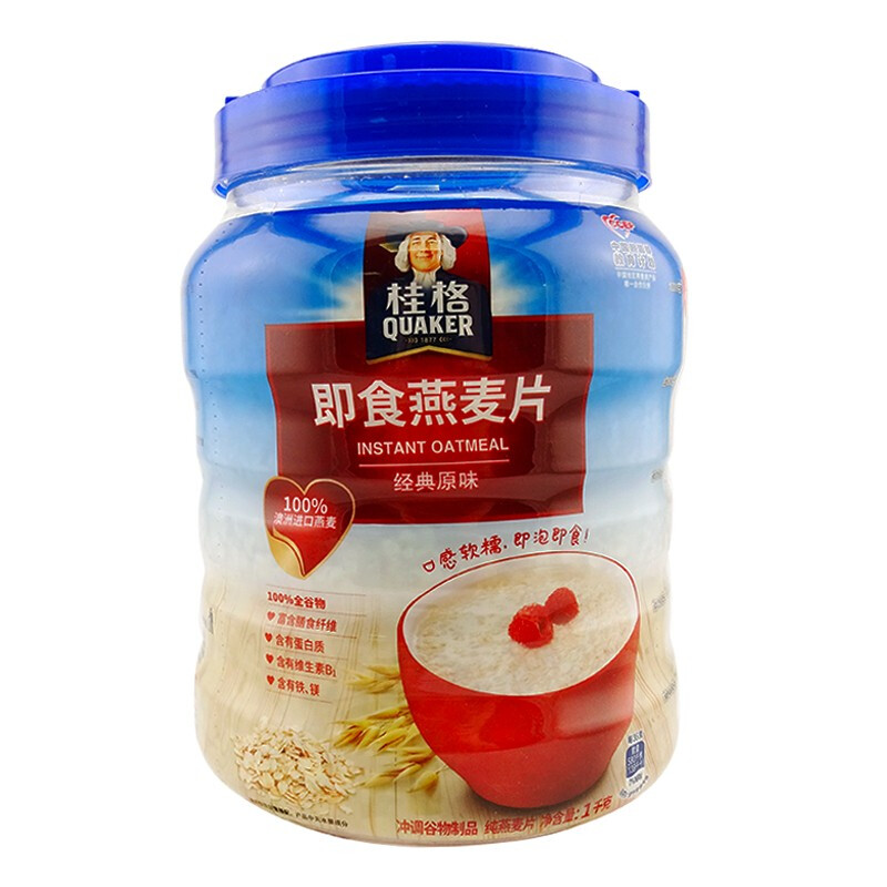 桂格quaker桂格即食燕麦片经典原味1000g罐装粗粮谷物学生冲饮方便