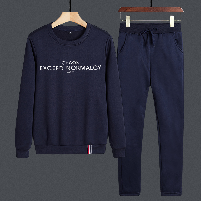 套头卫衣男秋冬季圆领休闲运动套装潮流时尚帅气学生男装两件套YTZ204