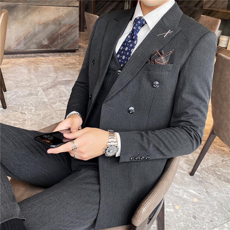 蓝缕金 Lanlvjin 男士西服蓝缕金 Lanlvjin 西服套装男秋季新款青年两粒双排扣新郎结婚礼服三件套商务休闲帅气职业男装衣服 价格图片品牌报价 苏宁易购时聪男装专营店