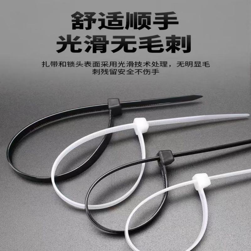 厚玖 尼龙扎带自锁式捆绑束线带4*200 国标黑色4*200 宽3.6mm 500条(单位:包)