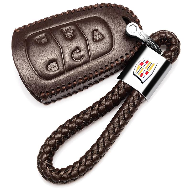 【补贴10%】凯迪拉克2018款XT5汽车真皮钥匙包xts atsl ct6 srx专用ats保护套汽车钥匙包 C款咖啡色+绳（智能五键）