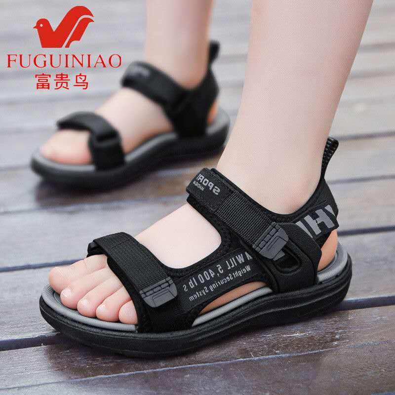 男童凉鞋夏季儿童凉鞋男童沙滩鞋防滑中大童韩版软底凉鞋男1901黑色