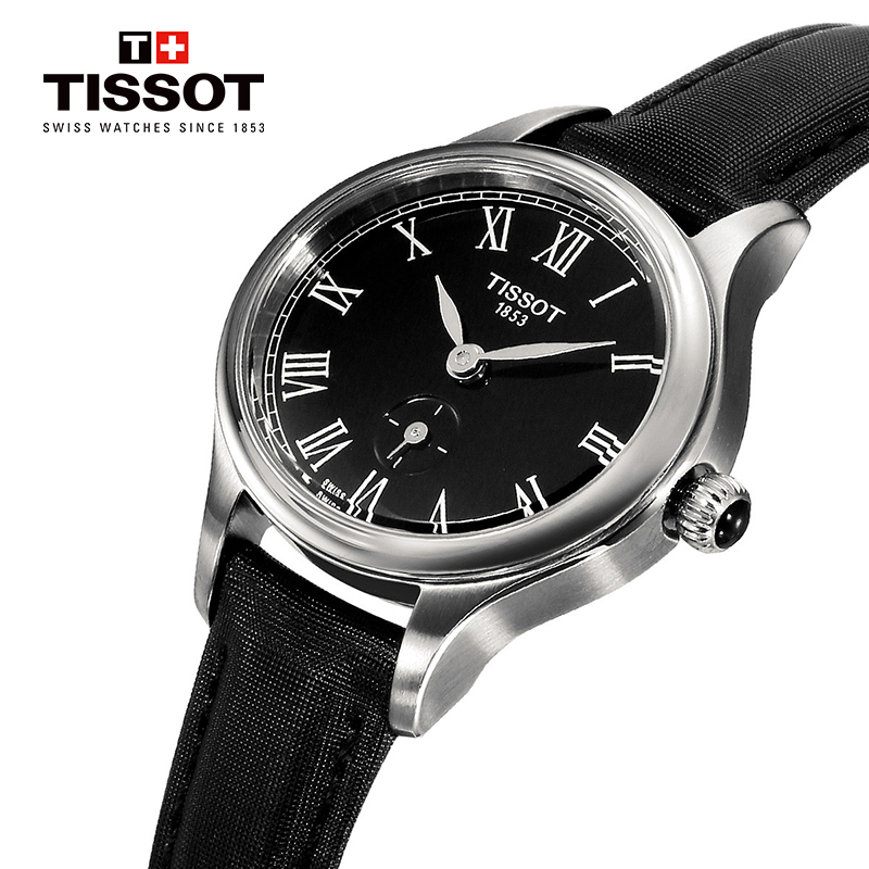 低至5折天梭tissot瑞士手表臻时系列黑盘复古商务气质女士石英表t