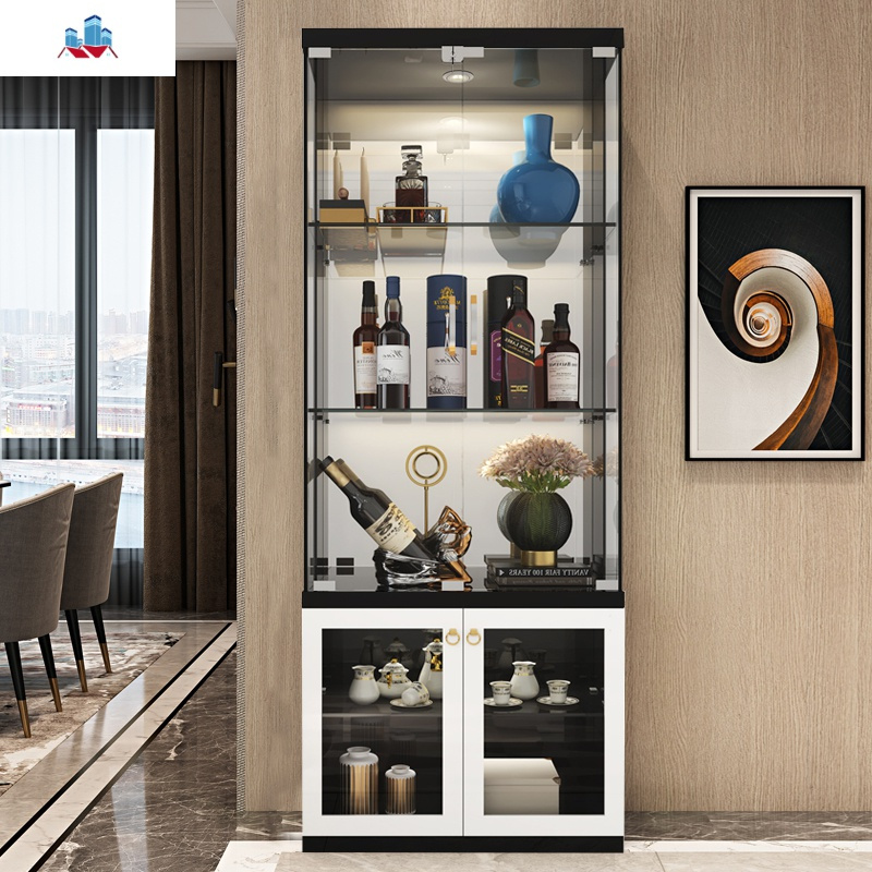 轻奢风后现代简约双玻璃展饰酒柜餐厅酒柜靠墙装饰柜带灯小酒柜泰空仓