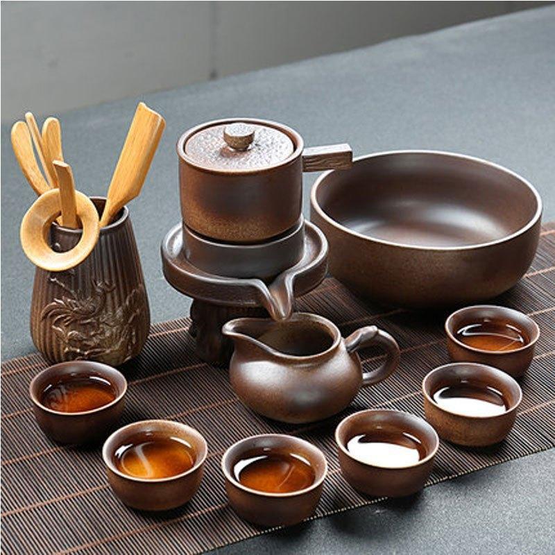 自动功夫茶具套装家用 陶瓷懒人石磨泡茶茶壶茶杯整套简约多色生活日用家庭清洁生活日用家居器皿水具/水杯