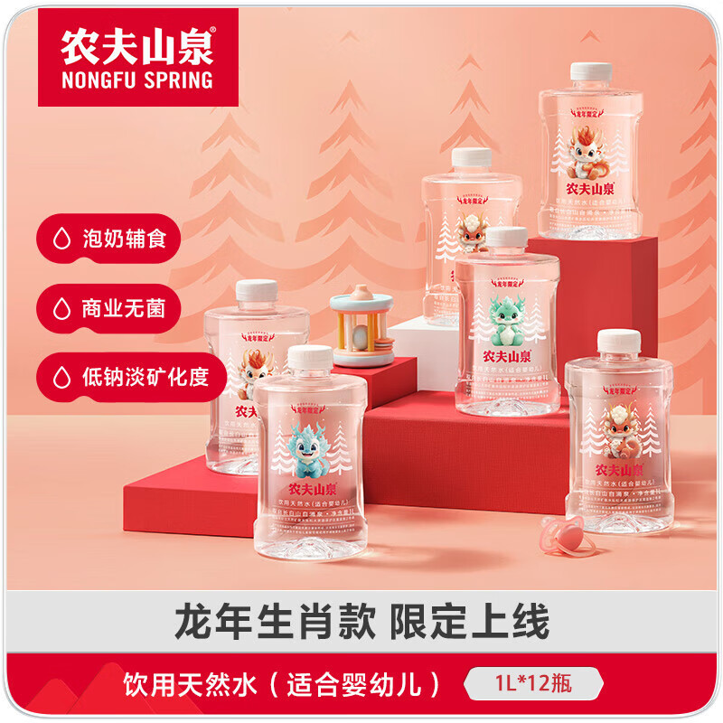 农夫山泉饮用天然水母婴水1L*12瓶 龙宝宝生肖龙年限定款 年货节送礼