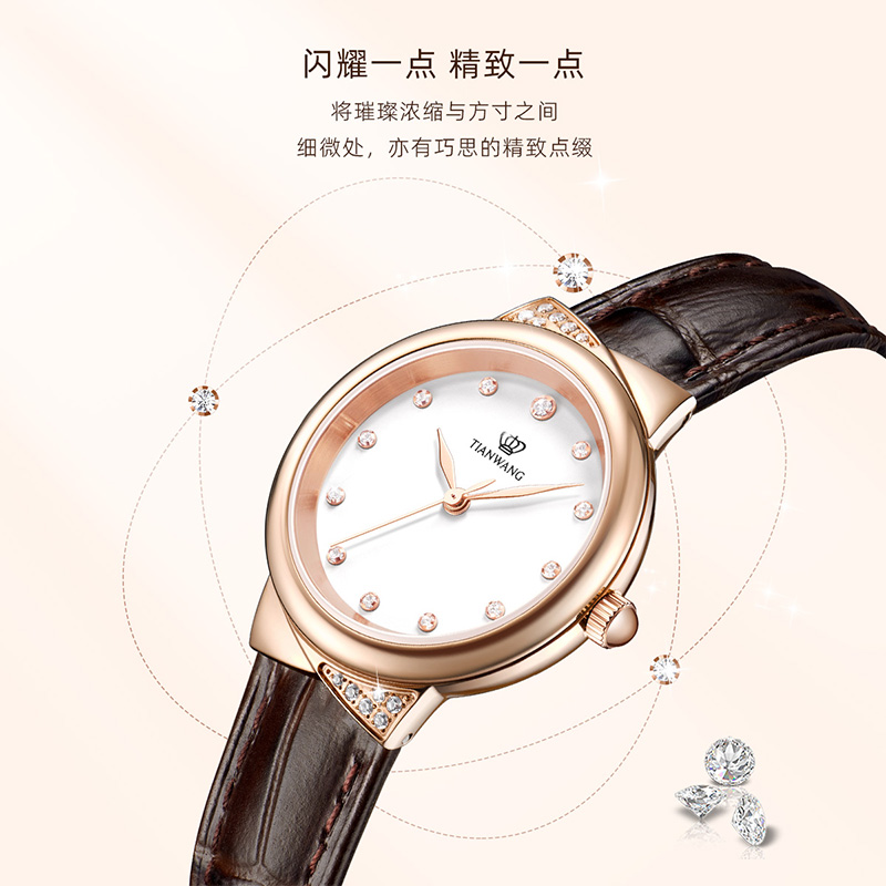 天王手表 女士石英表精致气质女表时尚休闲ins风圆形女士腕表3951高清大图