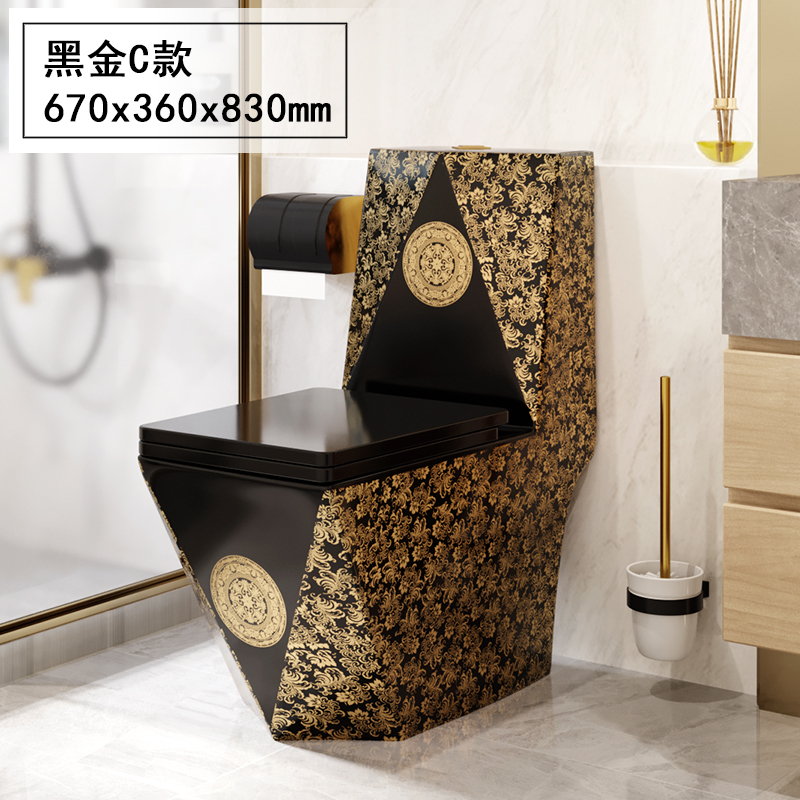 家用马桶彩色抽水坐便器黑色个性陶瓷创意黑金卫浴欧式座便 钻石黑金马桶(配豪华盖板) 350mm