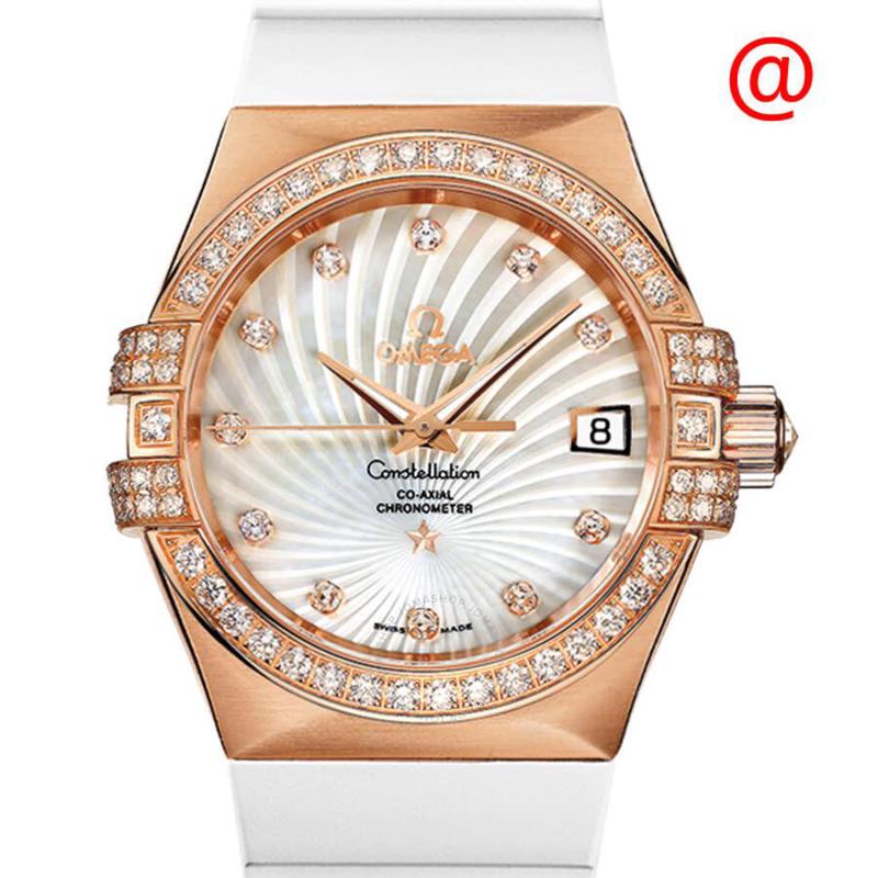 欧米茄omega女士机械表星座系列镶钻时刻 珍珠贝母盘皮带女士自动机械
