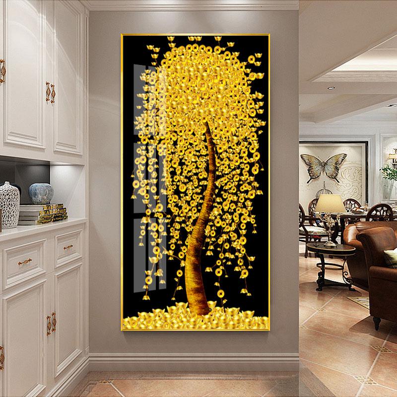 入户玄关装饰晶瓷画风水过道壁画进 jc21(金色边框) 75*150cm晶瓷画(晶瓷工艺+金属框)单幅价格[铝合金边高清大图