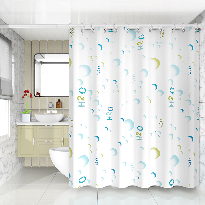 朗宅浴室浴帘隔断卫生间防霉套装免打孔门帘子挂帘高档防水布洗澡窗帘 水分子 套装：帘宽240*高200cm+白杆140-260+绑带