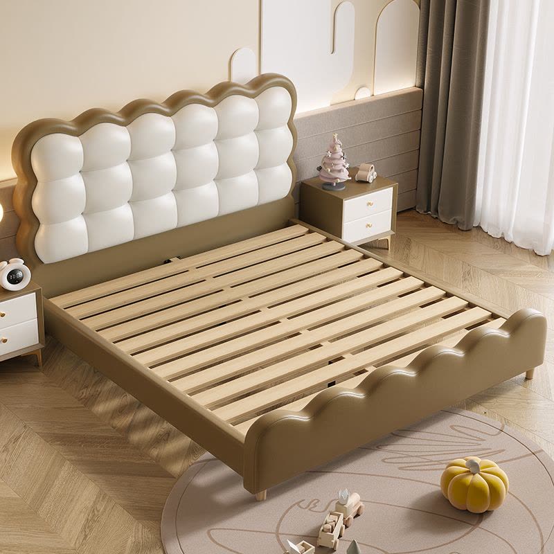 女孩公主床皇冠皮艺床1.5米粉色云朵少女学生单双人实木床图片