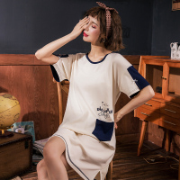 猫人少女睡裙夏季纯棉薄款可外穿家居服可爱舒适简约宽松短袖连衣裙