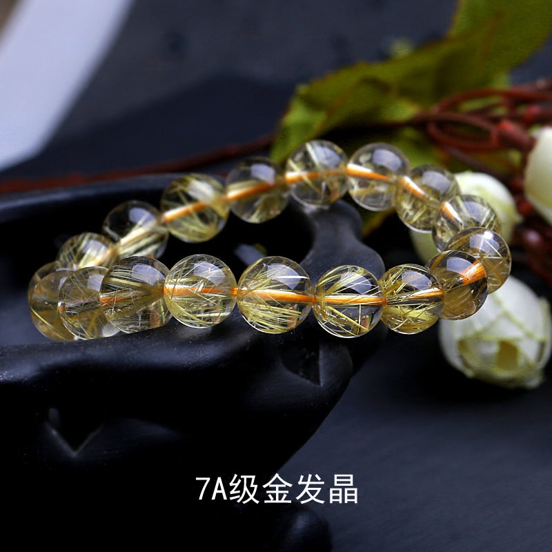 天然金发晶质感水晶手链男女钛晶单圈贵气个性时尚礼品手串5A7A级高清大图