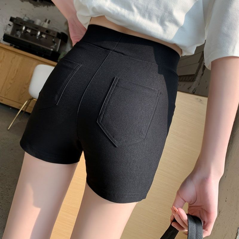 黑色打底短裤子女春装外穿高腰紧身弹力防走光安全裤下衣失踪短裤 黑色 S