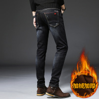 JEEPSPIRIT秋冬加绒牛仔裤男弹力小直筒牛仔裤男加厚潮韩版牛仔裤男 28 1808F加绒黑
