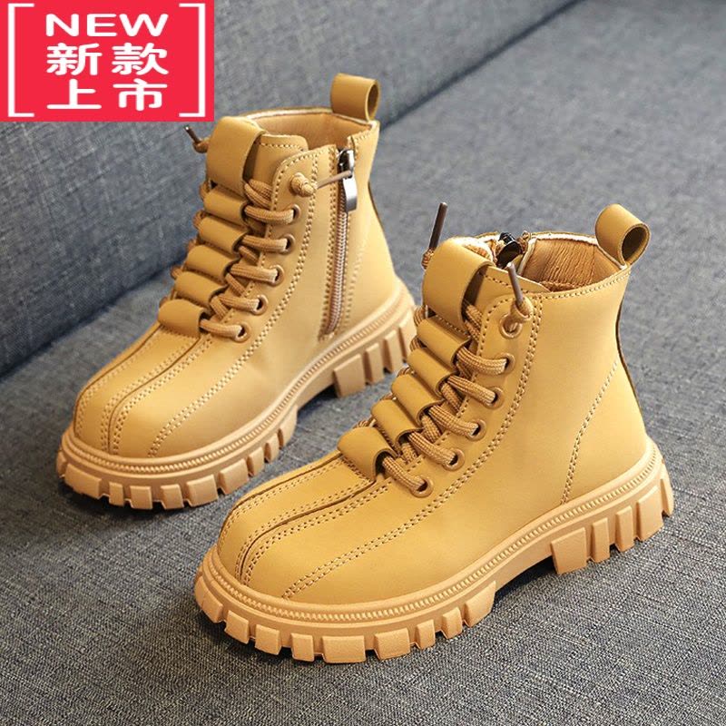 可莉允女童马丁靴2022秋冬新款儿童靴子大黄靴中大童女孩童鞋加绒二棉鞋图片