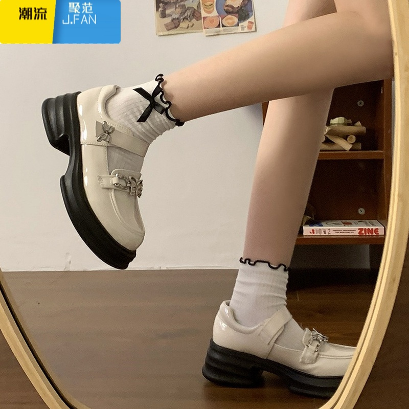 聚范英伦风小皮鞋女单鞋2024新款厚底松糕乐福鞋粗跟玛丽珍鞋子
