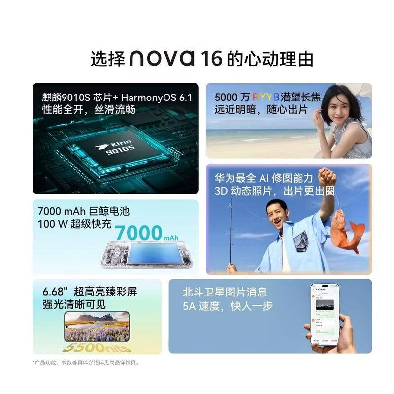 华为nova 16 256GB 晴空蓝 后置红枫影像 麒麟9010S芯片 直屏智能手机高清大图