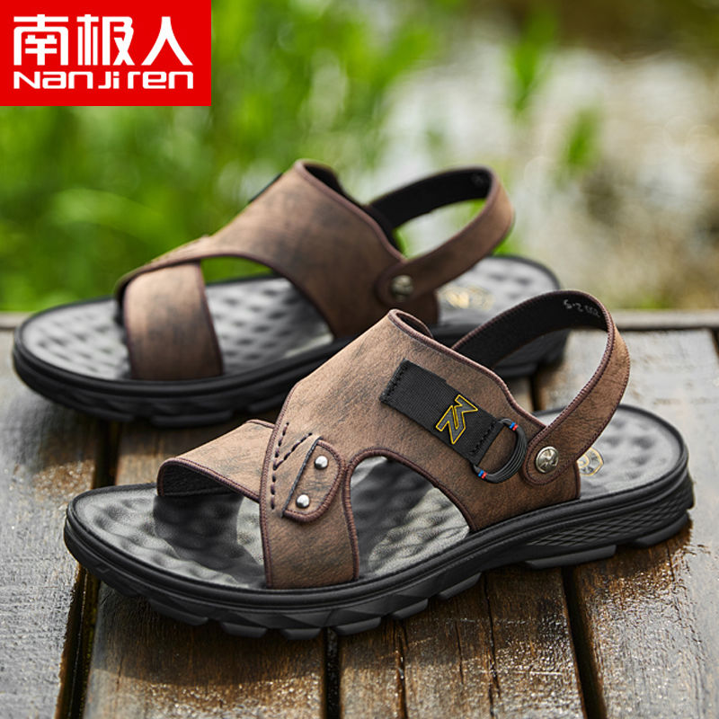 男凉鞋新款外穿软底皮凉鞋夏潮厚底沙滩鞋两用拖鞋高清大图