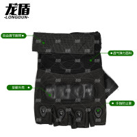 龙盾战术半指手套男士格斗拳击户外骑行机车运动健身全指黑色绿色沙色 【黑色】半指手套
