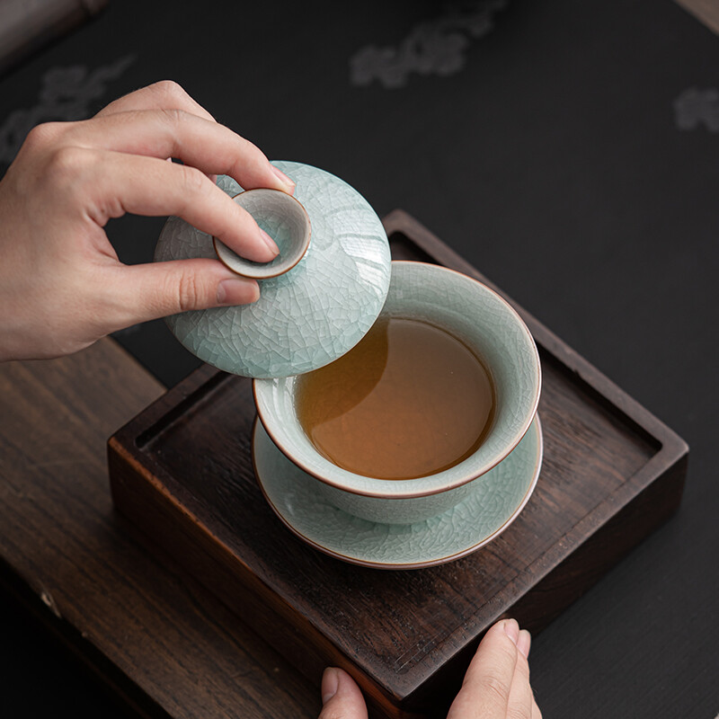 苏氏陶瓷(SUSHI CERAMICS) J0672 汝窑冰花大套组(杯壶盖碗茶漏组) 十二件套 (单位:套)高清大图