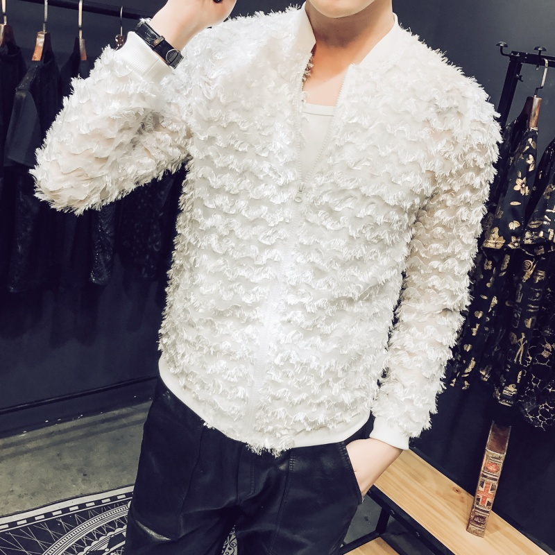 2色2018春夏硬汉风小清新男潮防晒衣个性羽毛夜店舞台装薄款夹克