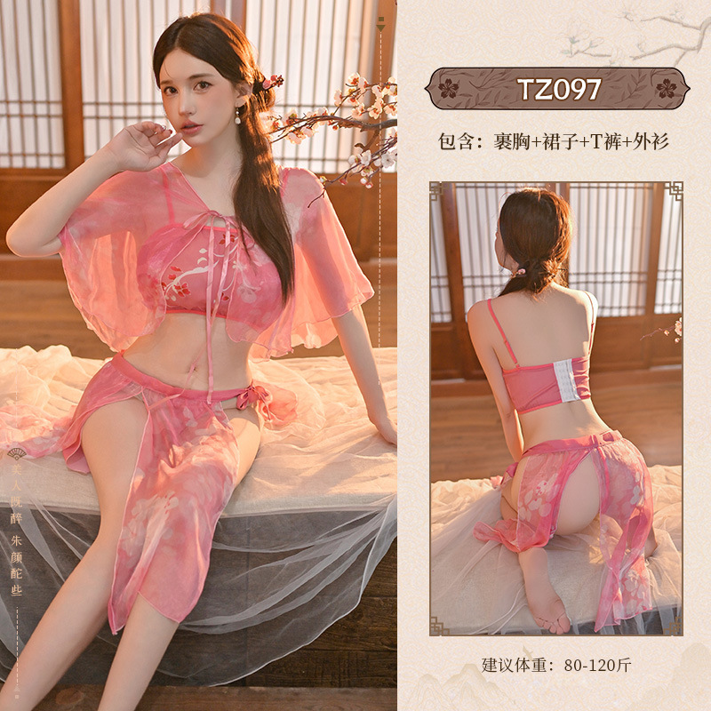 九里晴川情趣内衣女士套装诱惑古风情趣汉服角色扮演桃花睡衣分销 九里晴川TZ097【桃之妖妖古风套装-粉】 均码