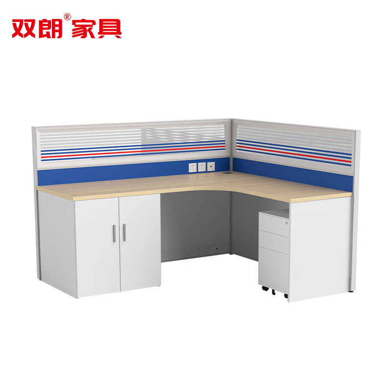 双朗 屏风工位含柜和床 SF52336BL 1800*1800*1200mm 白+蓝 套高清大图