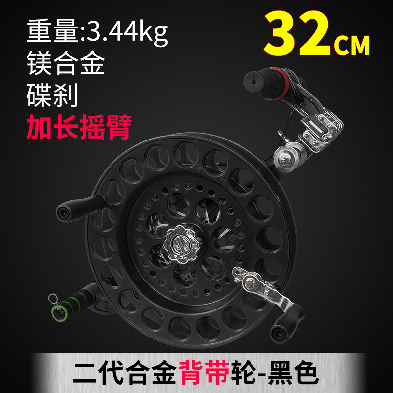 胜利不锈钢握轮合金轮多功能带刹车风筝轮 新款 大型风筝放飞创意 三维工匠 胜利32合金背带轮加长摇臂款-黑色高清大图