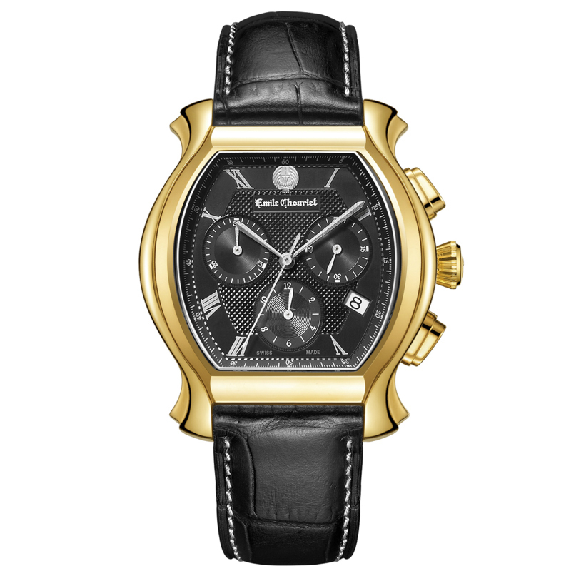艾米龙emilechouriet手表当代奢华系列黑色牛皮带石英男表501138g