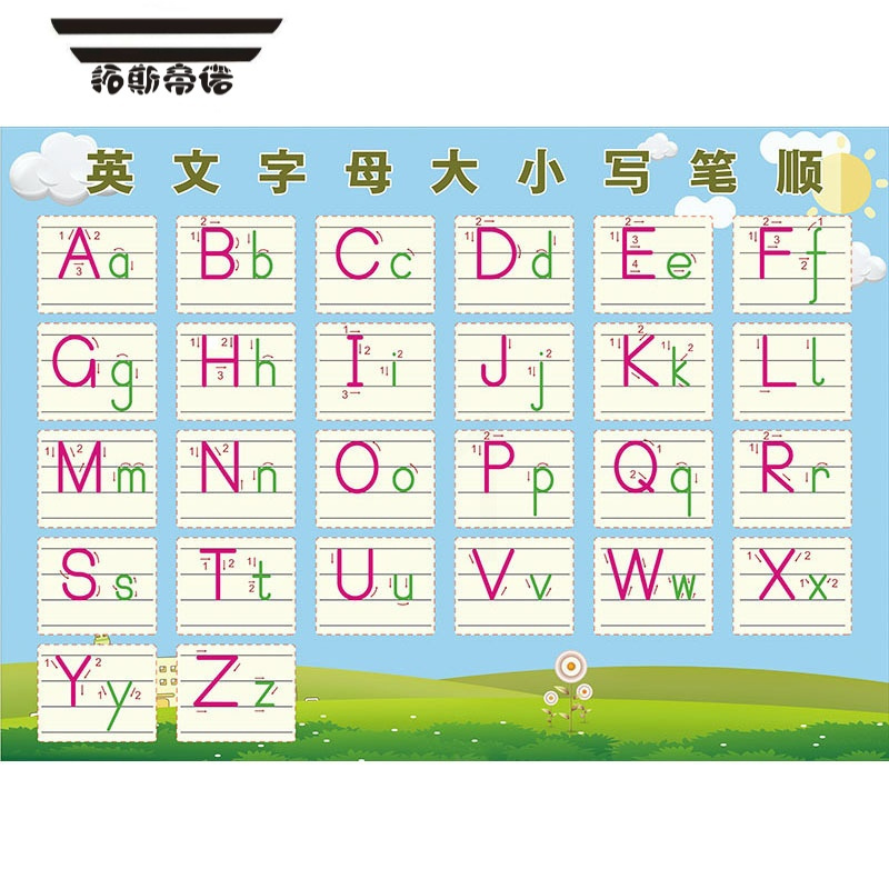 拓斯帝诺26个英文字母表大小写笔顺笔画少儿启蒙海报贴纸贴图挂图墙贴