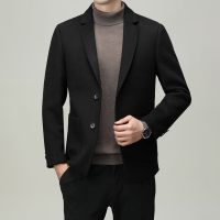 【免费试穿，无忧退换】羊绒大衣男秋冬季中年商务羊毛呢子中长款西装领羊绒毛呢大衣外套品牌官方_6 180/96A(XL码） 黑兰