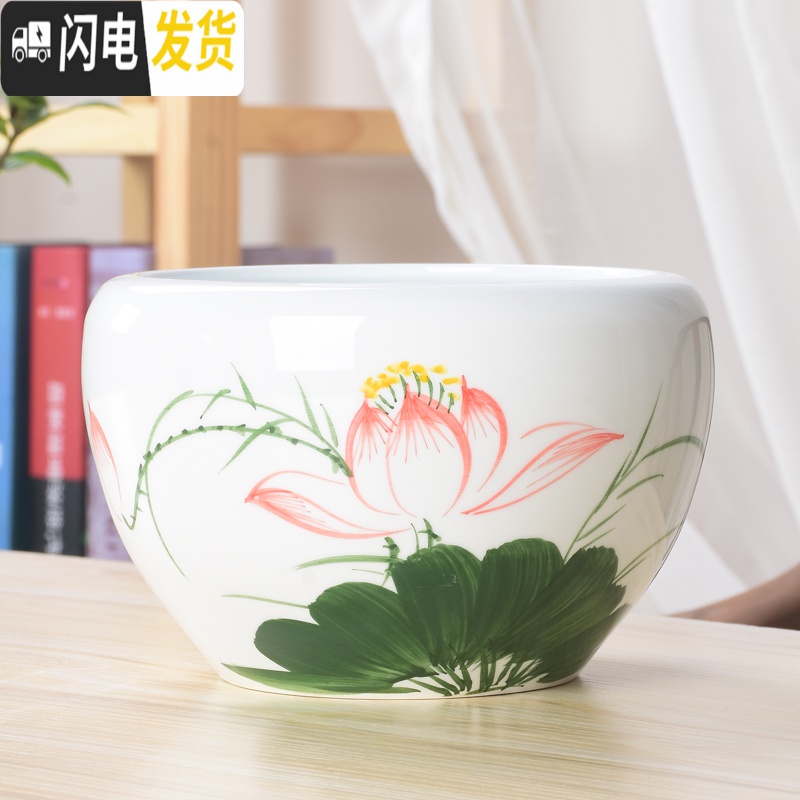 三维工匠水仙花盆简约陶瓷特大号水养睡莲碗莲盆缸铜钱水培花盆器皿 绿色小盆 大花盆容器高清大图