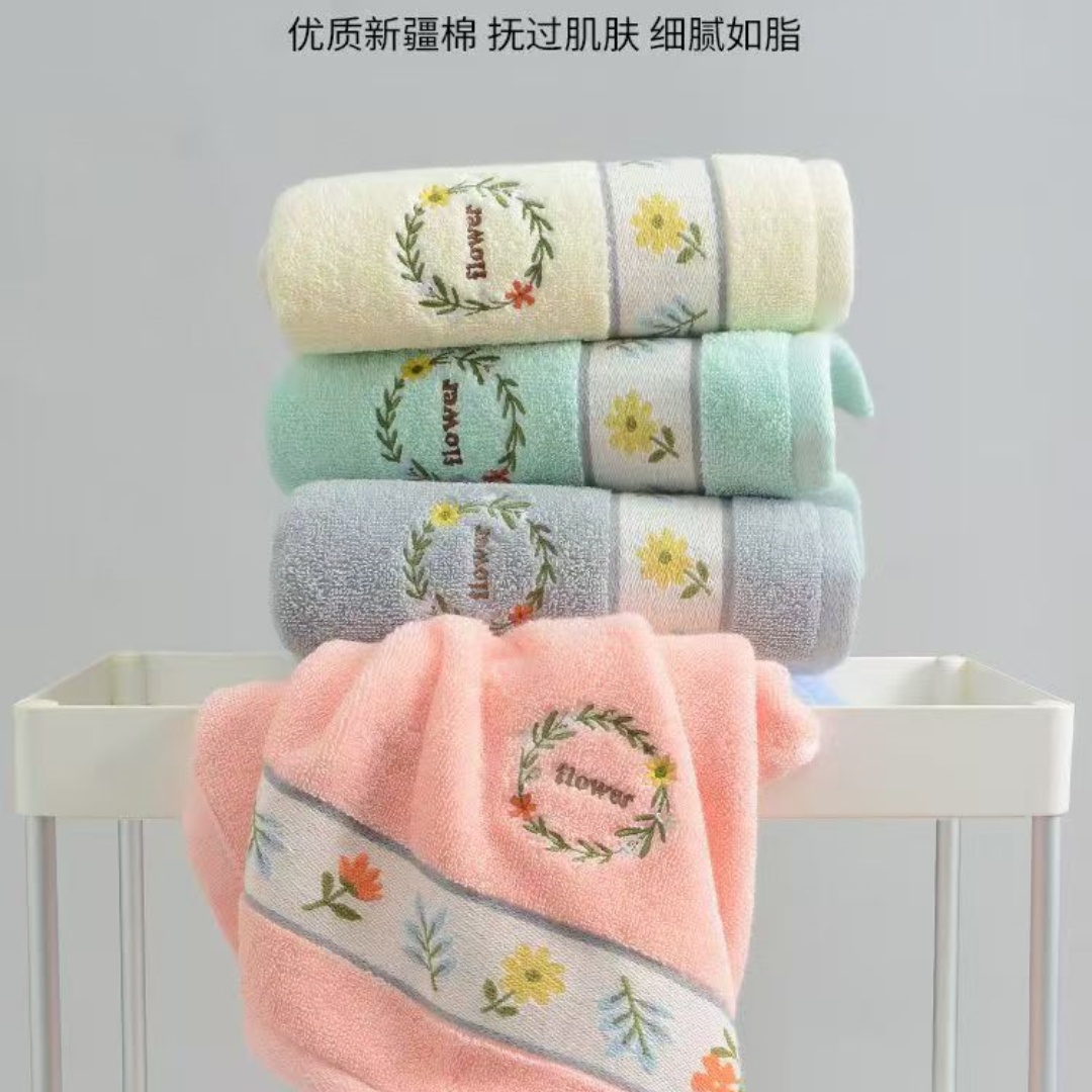 洁丽雅毛巾全棉绣花高档加大加厚洗脸毛巾家用不掉毛礼盒80*40cm 4条装高清大图