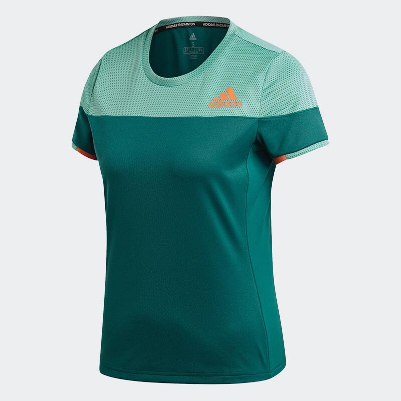 阿迪达斯 (adidas)春夏羽毛球短袖男女款圆领T恤休闲运动短袖针织速干透气情侣款运动短袖 女款绿色短袖CW707