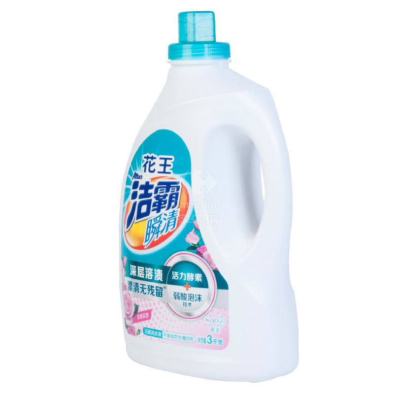 洁霸(Attack)瞬清无磷洗衣液(玫瑰花香) 3kg/瓶 花王出品