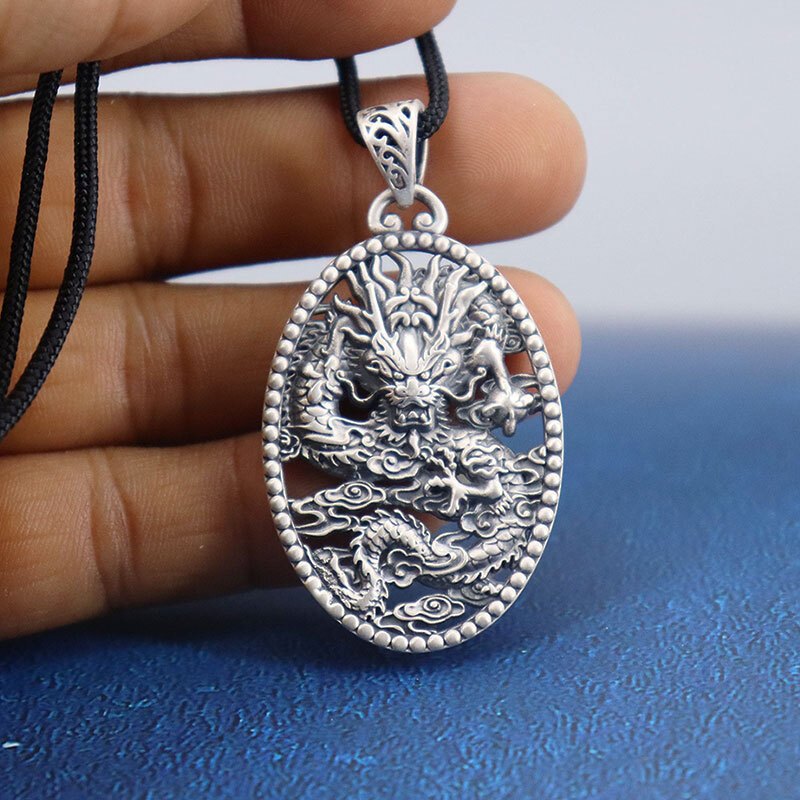美芙仁999纯银吊坠生肖龙项链坠子男镂空银挂坠转运龙牌吊坠送男友