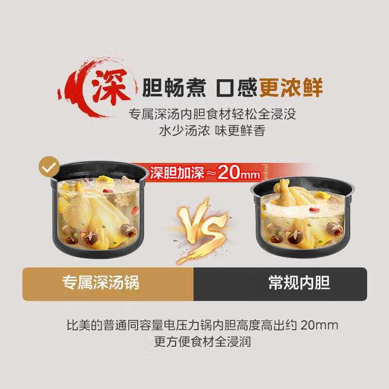 美的(Midea)[深汤系列]MY-E523电压力锅5L家用双胆高压电饭煲 全自动智能预约煲汤煮小米粥 电饭锅