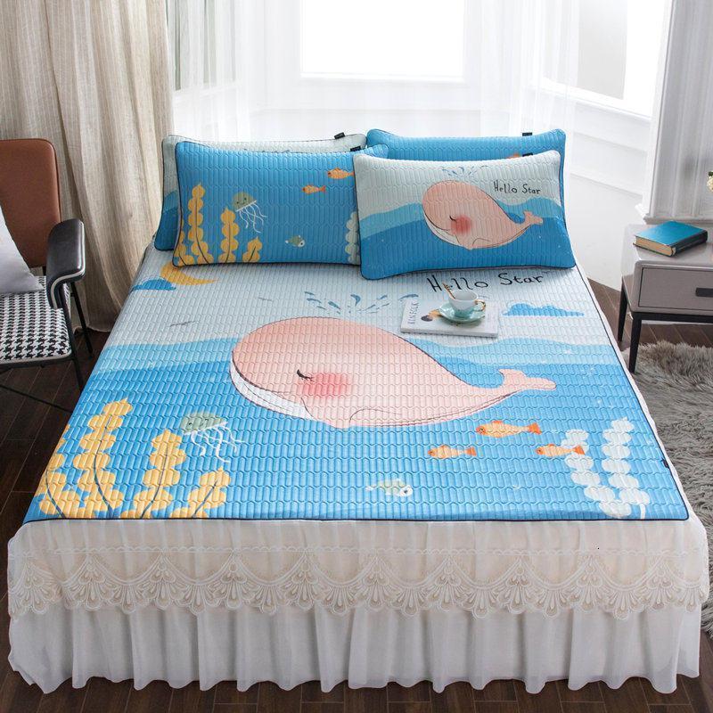 家柏饰(CORATED)乳胶凉席冰丝席1.8m2床裙床罩式三件套夏季可折叠水洗空调软席子 童话世界 1.8*2.2m床
