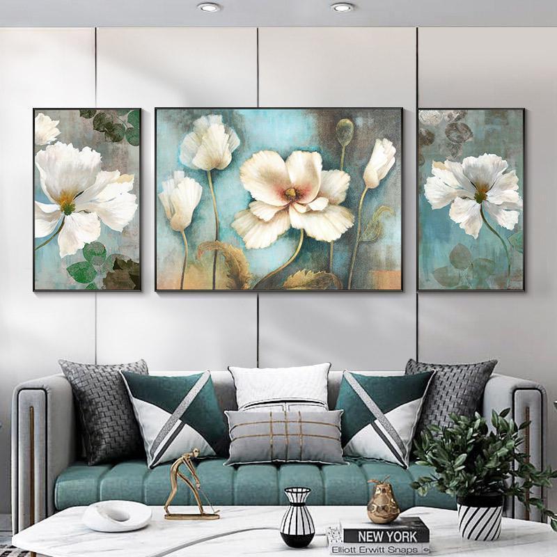 纯手绘油画客厅沙发背景墙装饰画轻奢卧室三联画挂挂画