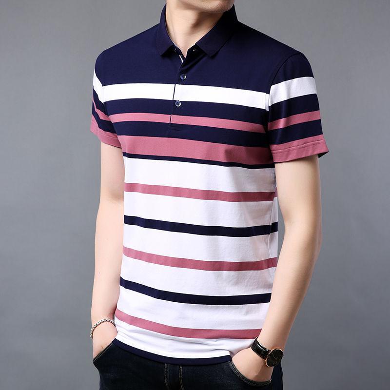 梵克公牛20夏季男士棉短袖t恤条纹青年宽松polo衫休闲有领体恤衫夏天