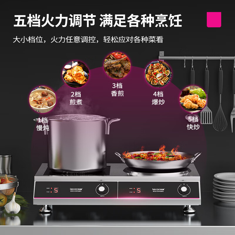 乐创(lecon)商用电磁炉大功率电磁灶5000w双头平凹面HT-50PA