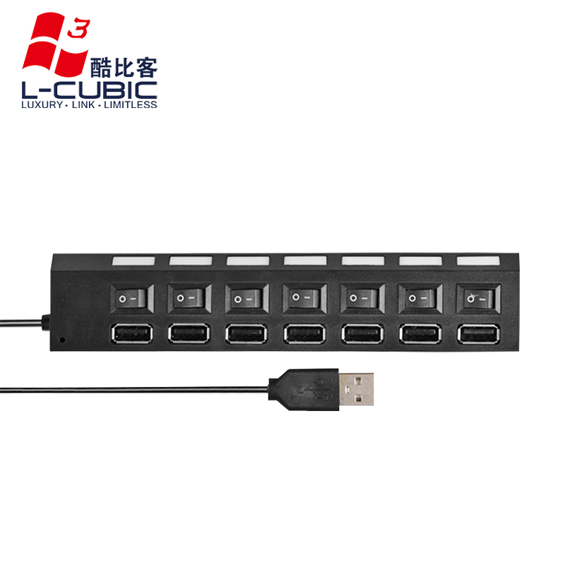 酷比客(L-CUBIC) LCHB18BBK 7口USB2.0集线器带开关HUB扩展坞